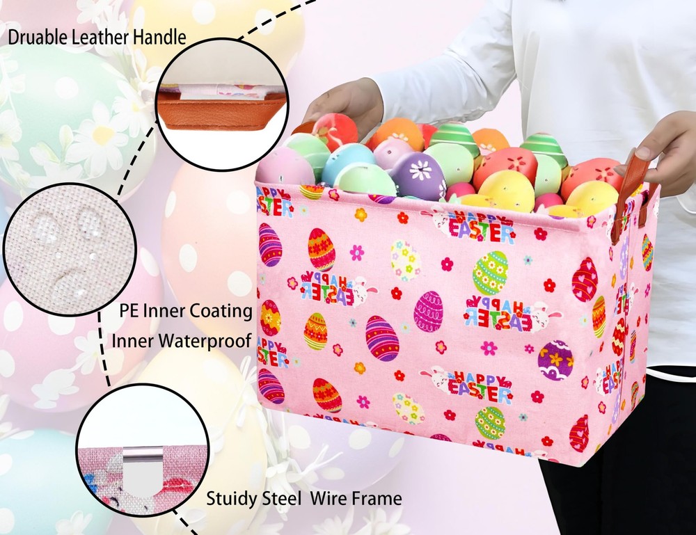 MYFLOCY Large Rectangular Easter Baskets Empty Waterproof Boy Toy Box Foldabl...
