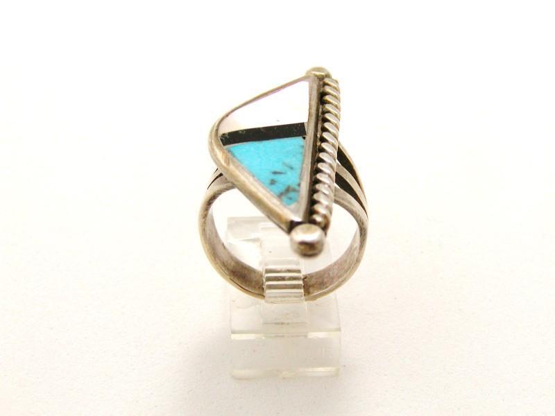Native American & Silver Coral Onyx Turquoise Ring