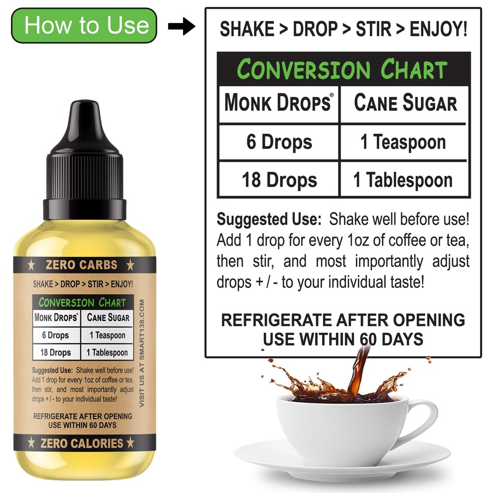 Monk Drops - 100% Monkfruit Liquid Sweetener Zero Glycemic Zero Calories Zero