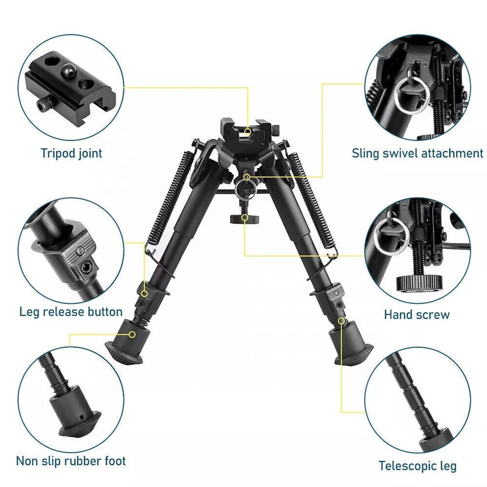 6-9" Adjustable Spring Return Bipod Adapter 20mm Picatinny Rail Mount Adapter