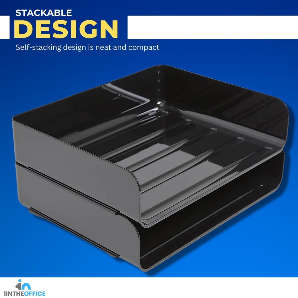 Stackable Paper Tray File Organizer 2 Pack Side Load Letter Tray Black