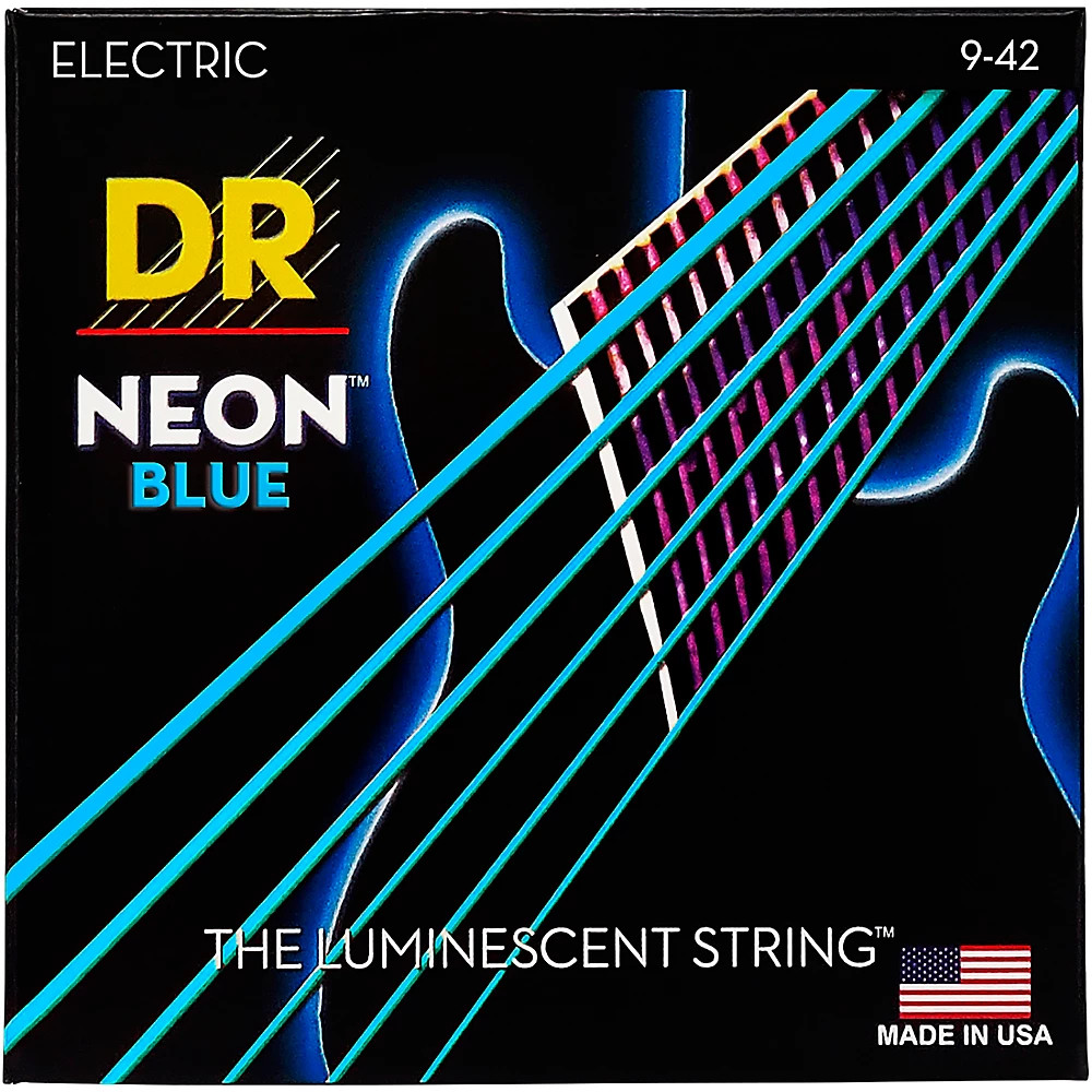 DR Strings Hi-Def NEON Blue Coated Light (9-42) Electric Guitar Strings