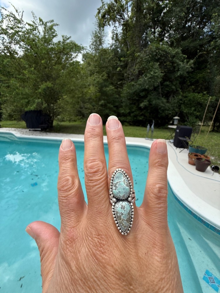 Artisan Starfox Varasite Turquoise Sterling Silver Double Stone Statement Ring