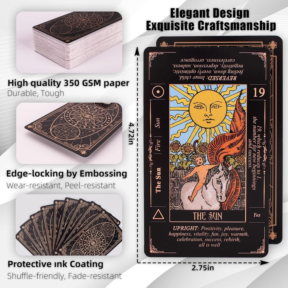 Classic Tarot Deck with Meanings, Guide Book & Pouch