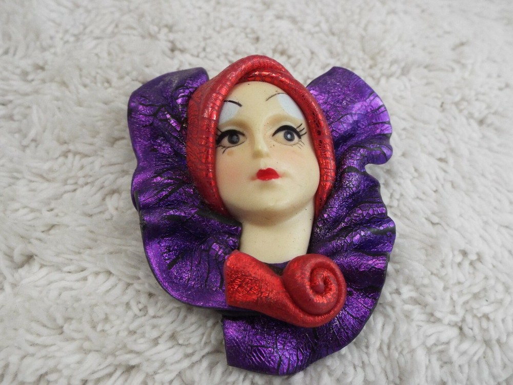 Purple Red Lady Figural Pin (B48)