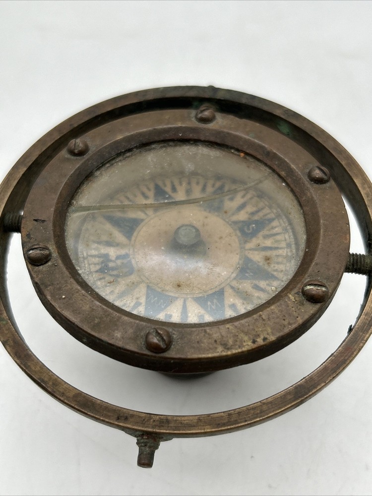 Antique Marine Gimbal Mounted Compass Ship Bronze Compass
