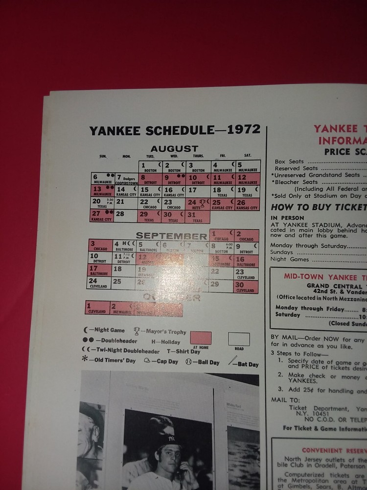 1972 NY Yankees Scorecard and Official Program (Unmarked)