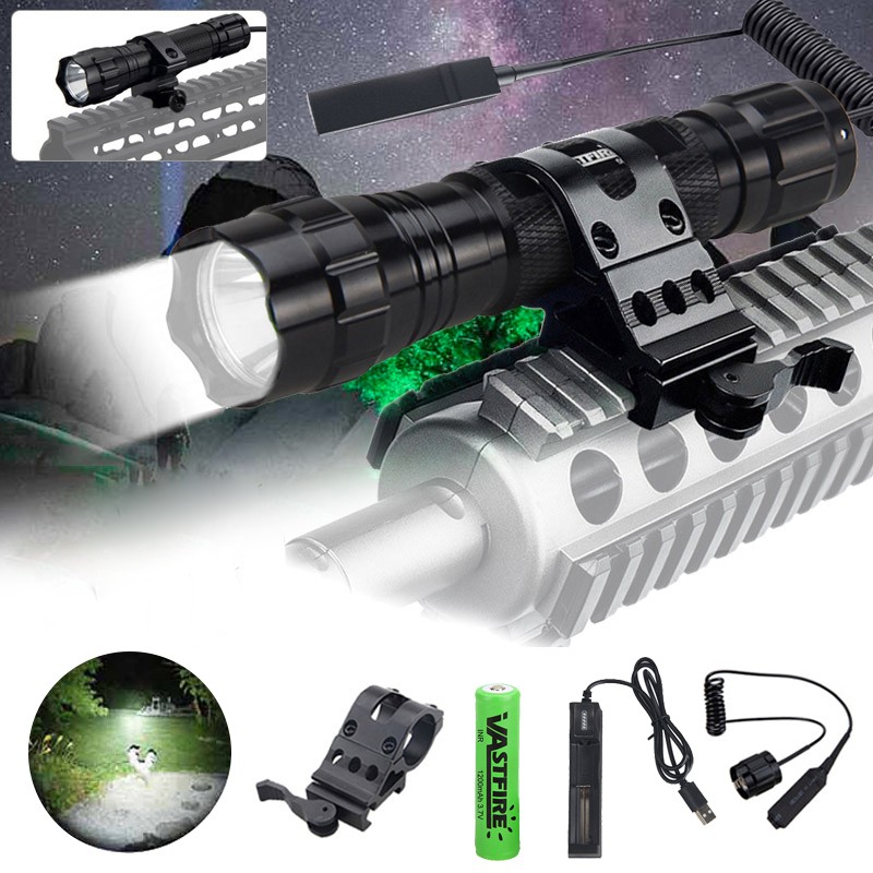 Hunting LED Flashlight Night White Light QD Release Side 20mm Rail Mount Torch