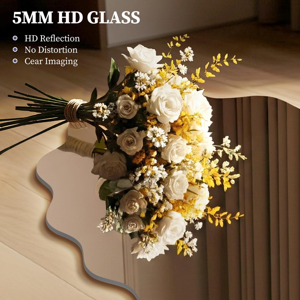 Oval Irregular Wave LED Bathroom Wall Mirror, Dimmable Backlit Mirror with 3 ...