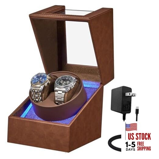 Watch Winder for Automatic Watches, Double Watch Widner with Led Light 4