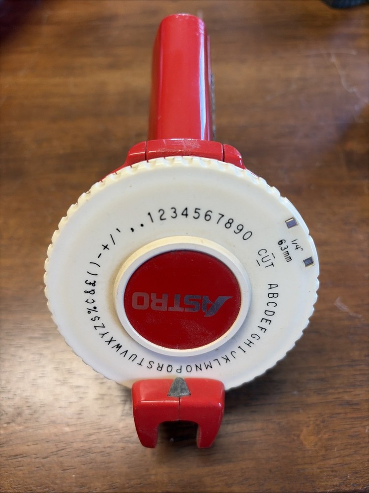 Vintage ASTRO Red Compact Model Handheld Rotary Label Maker Embosser