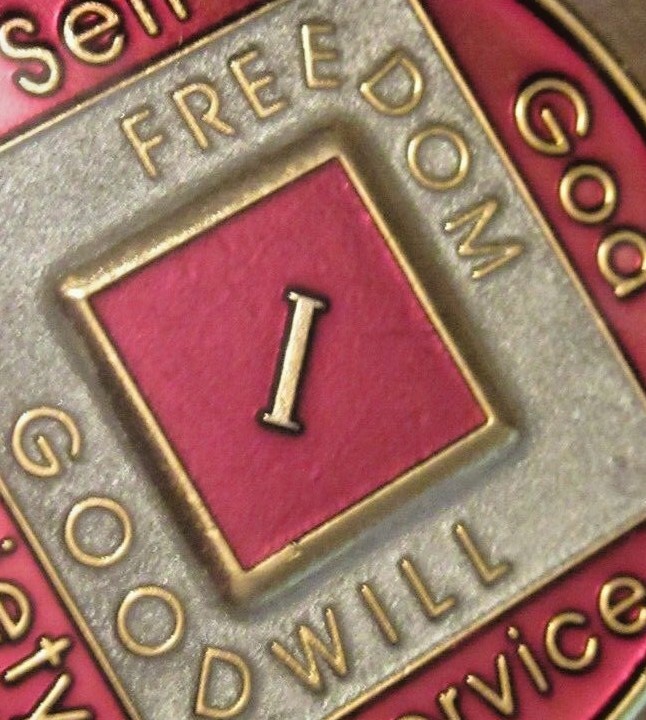 Narcotics Anonymous Red White 1 year NA Medallion. Sterling Silver Bezel & 18"