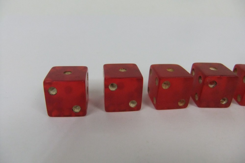 Red Translucent Bakelite Dice with Cheater Dice 1/2”