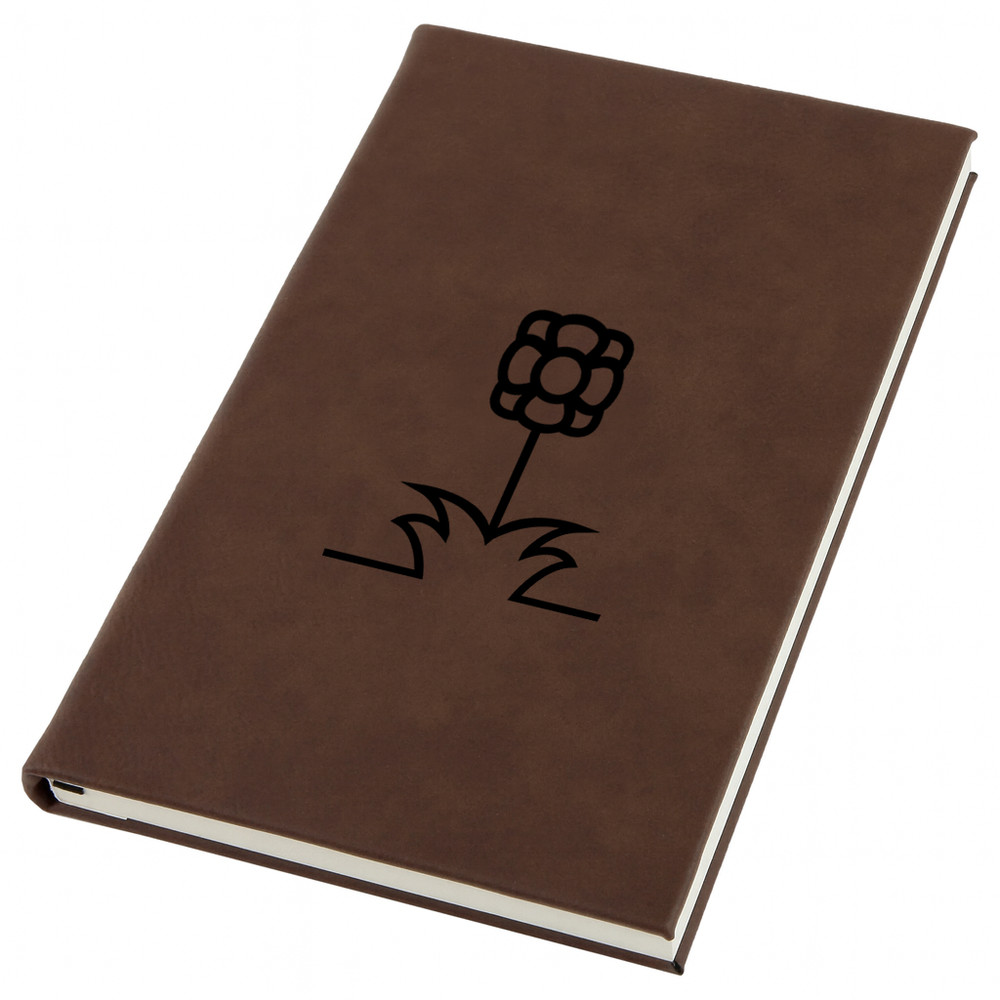 Planted Flower Engraved Leather Journal, Personal Planner with Lined Pages