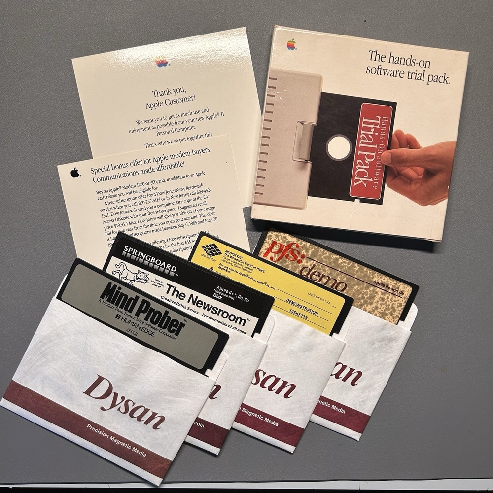 Vintage Apple Hands On Software Trial Pack Floppy Discs For Apple IIc Computer