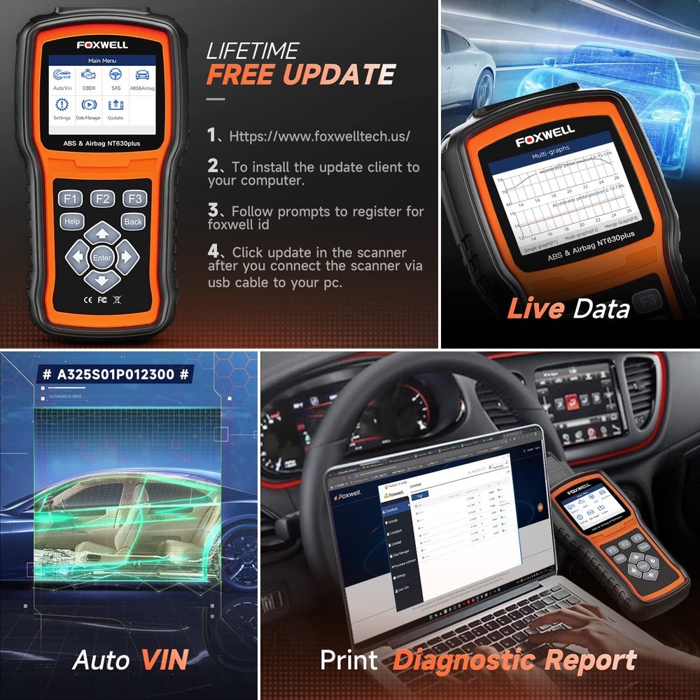 Foxwell NT630 Plus OBD2 Scanner ABS SAS Airbag Engine Code Reader Diagnostic USA