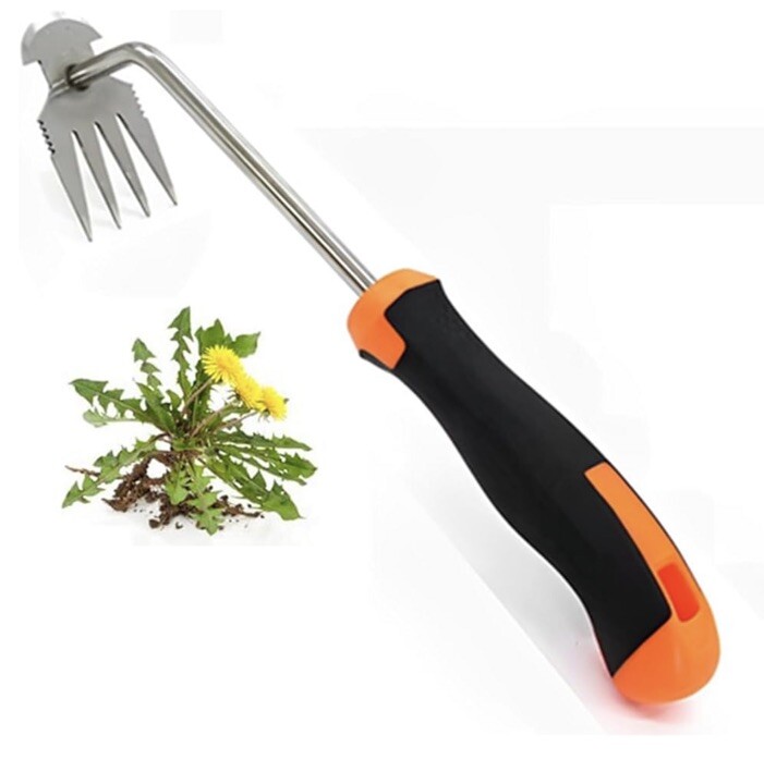 Weed Tool Weed Puller with Handle Manual Hand Weeder Tool 4 Teeth Dual Purpose