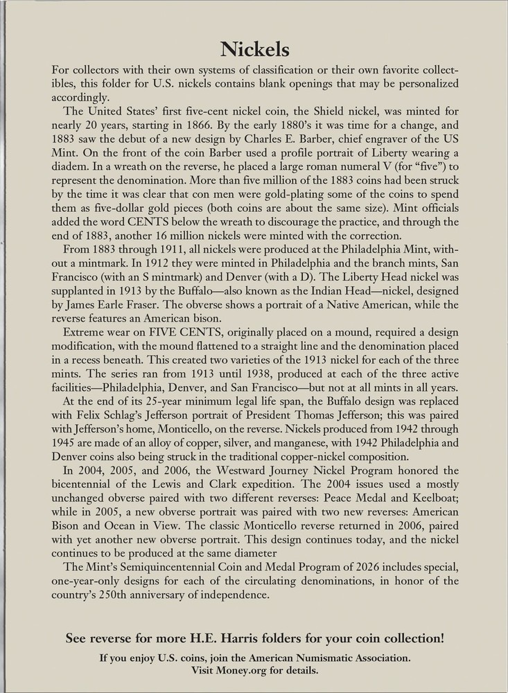 U.S. Nickels (Plain) - Official Whitman Coin Folder