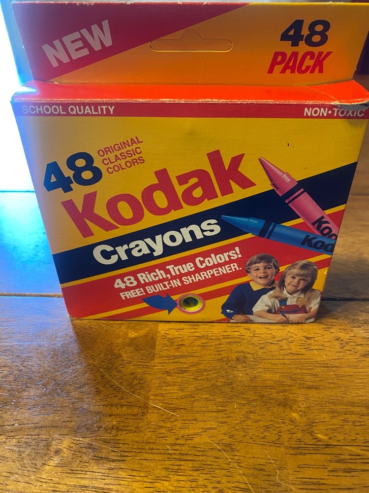 Vintage Kodak Crayons 48 count storage container with built in sharpener