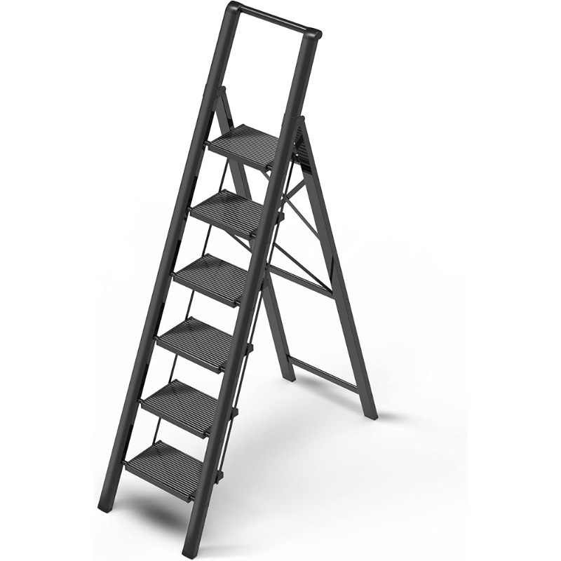 6 Step Ladder 12 Feet High Ceiling Lightweight Aluminum Folding Step Stool
