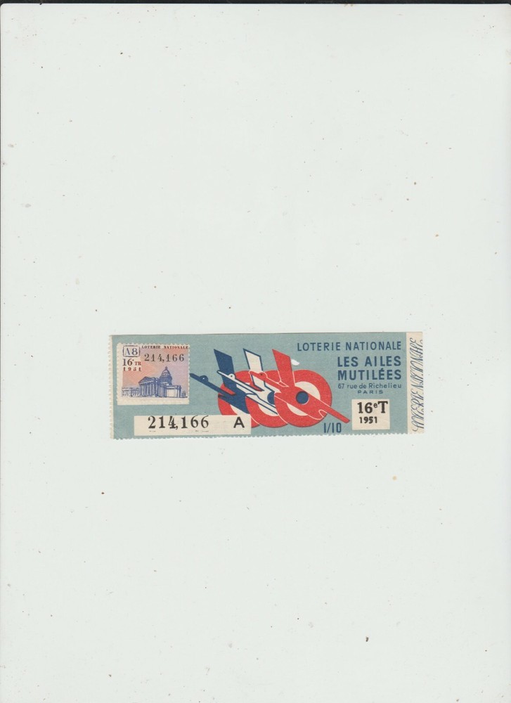 FRANCE  LOTTERY  TICKET  1951