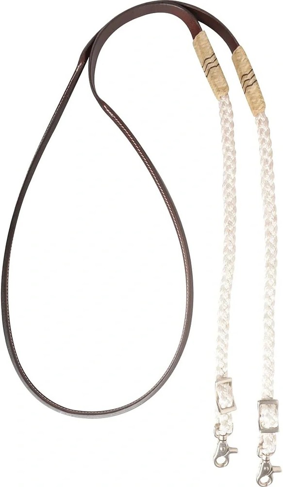 Cashel White Rawhide Adjustable Leather Reins with Flat Braid Ends - Adjustable