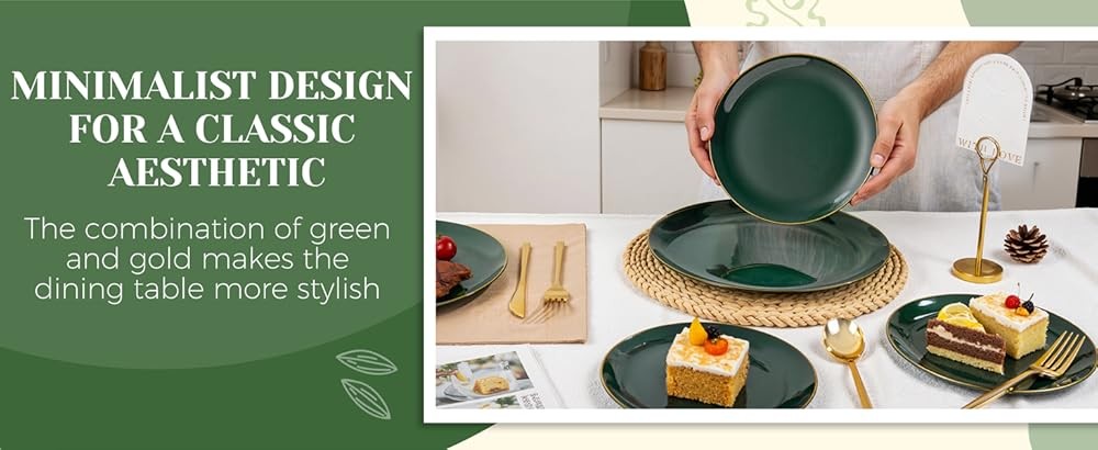 Green Plastic Plates - Green and Gold Disposable Include 25 Each