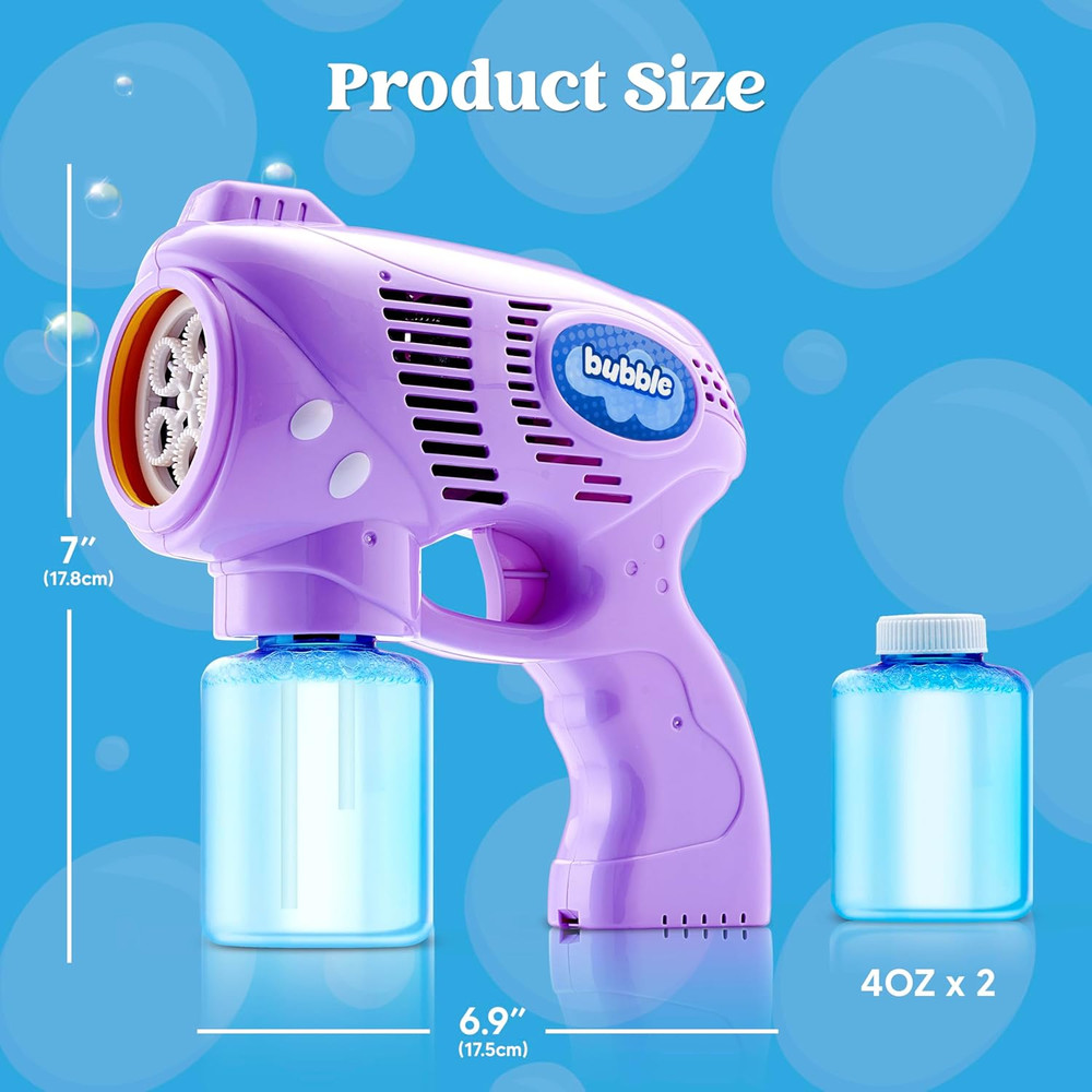 2 Bubble Guns with 2 Bottles Refill Solution, Bubble Machine Gun for Kids, Toddl
