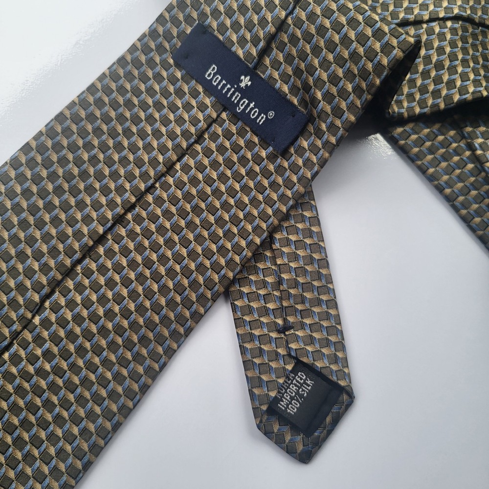 Barrington silk tie brown blue geometric