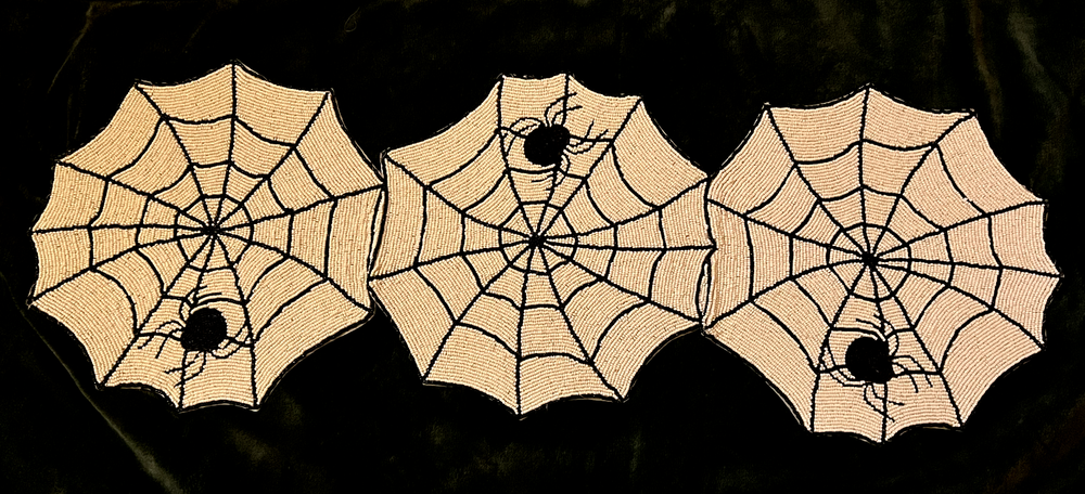 HALLOWEEN SPIDER WEB BEADED 13" X 39" RUNNER, MAX STUDIO