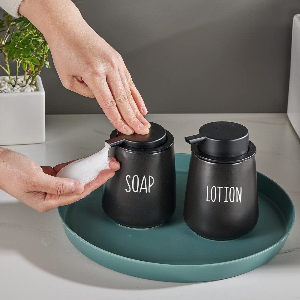 12Oz Hand Soap Dispenser Set - 2 Pack Ceramic Foam Soap Dispenser Set with Ea...