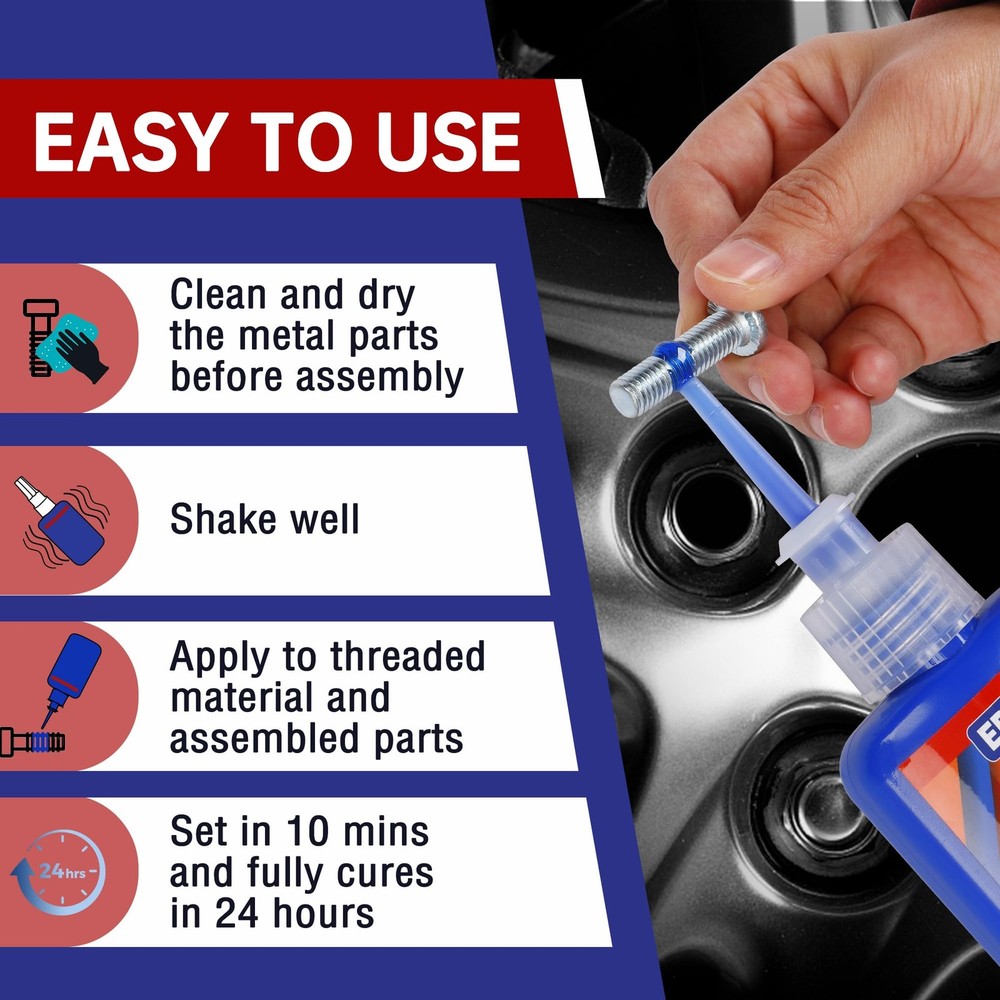 Threadlocker Blue and Red, 50mlx2 Thread Lock Medium and Strong Strength Lock...