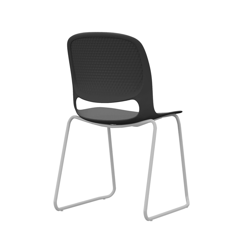 Modern Stacking Chairs Set of 4 in Black with Ergonomic Design, Polypropylene