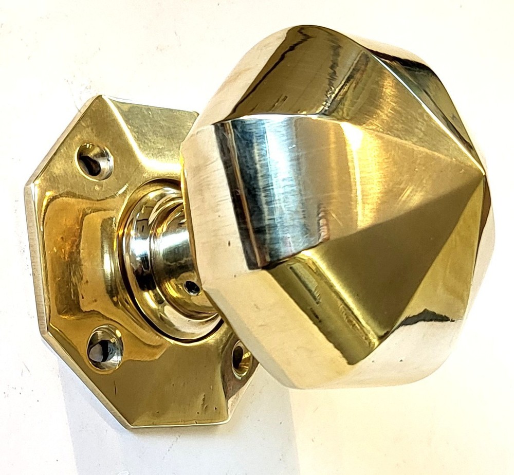 Single large octagonal solid cast brass door knob antique Victorian pull handle