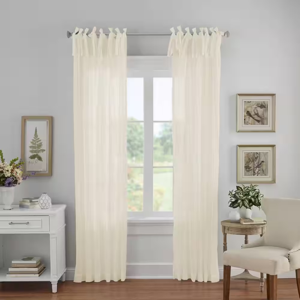 Ivory Solid Tab Top Sheer Curtain - 52 In. W X 108 In. L