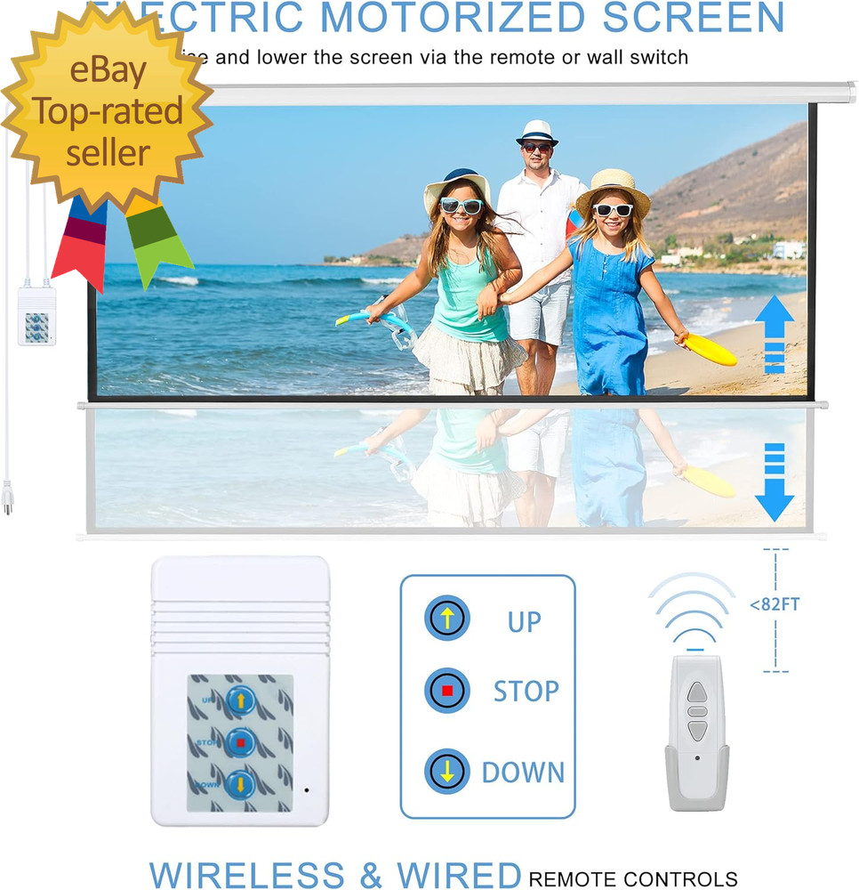 120" Motorized Projector Screen Electric Diagonal Automatic Projection 4:3 HD Mo