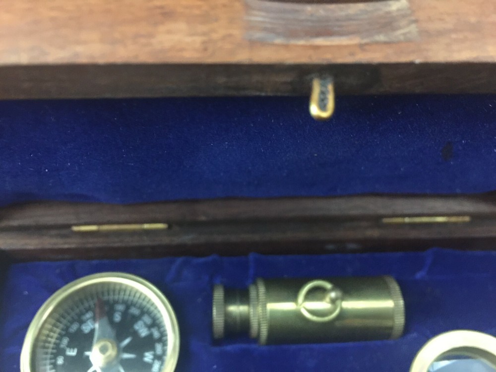 Vintage Navigation Set, Telescope, Compass, Magnifying Glass