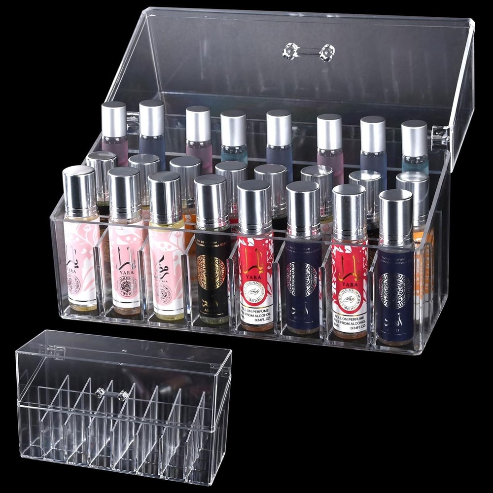 Acrylic Lipgloss Lip Gloss Holder & Rollerball Perfume Organizer Compact