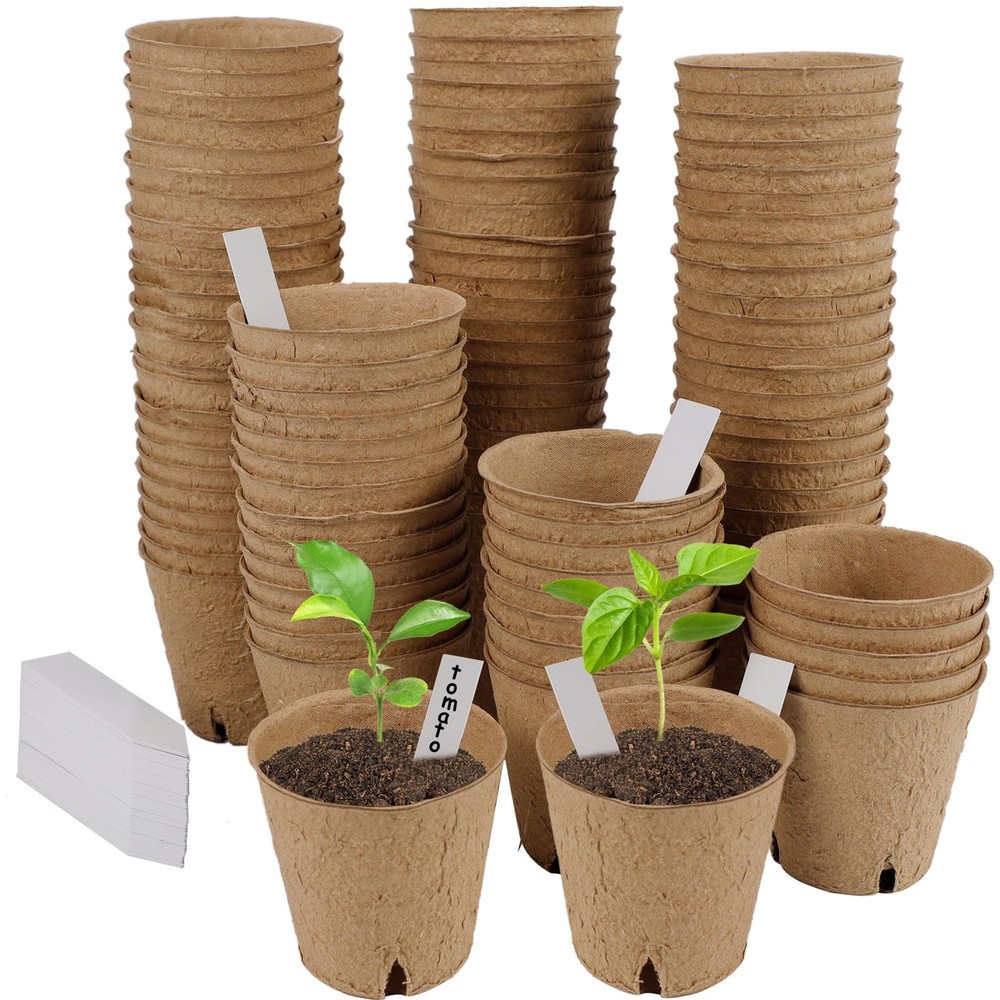 winemana 100 Pack Seed Starter Tray Kit, Biodegradable Peat Pots for Seedling...