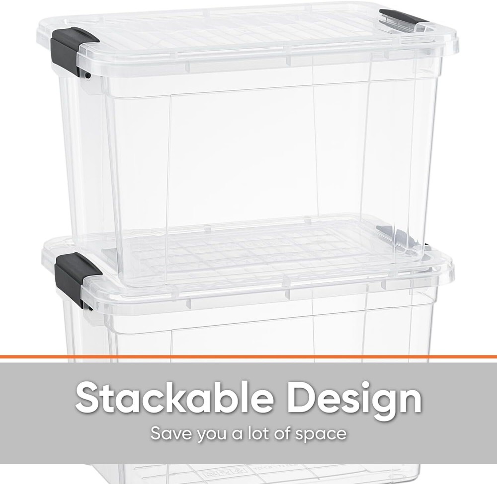 Superio Clear Storage Bins with Lids, 6 Pack- Plastic Storage Boxes - 49 Quart