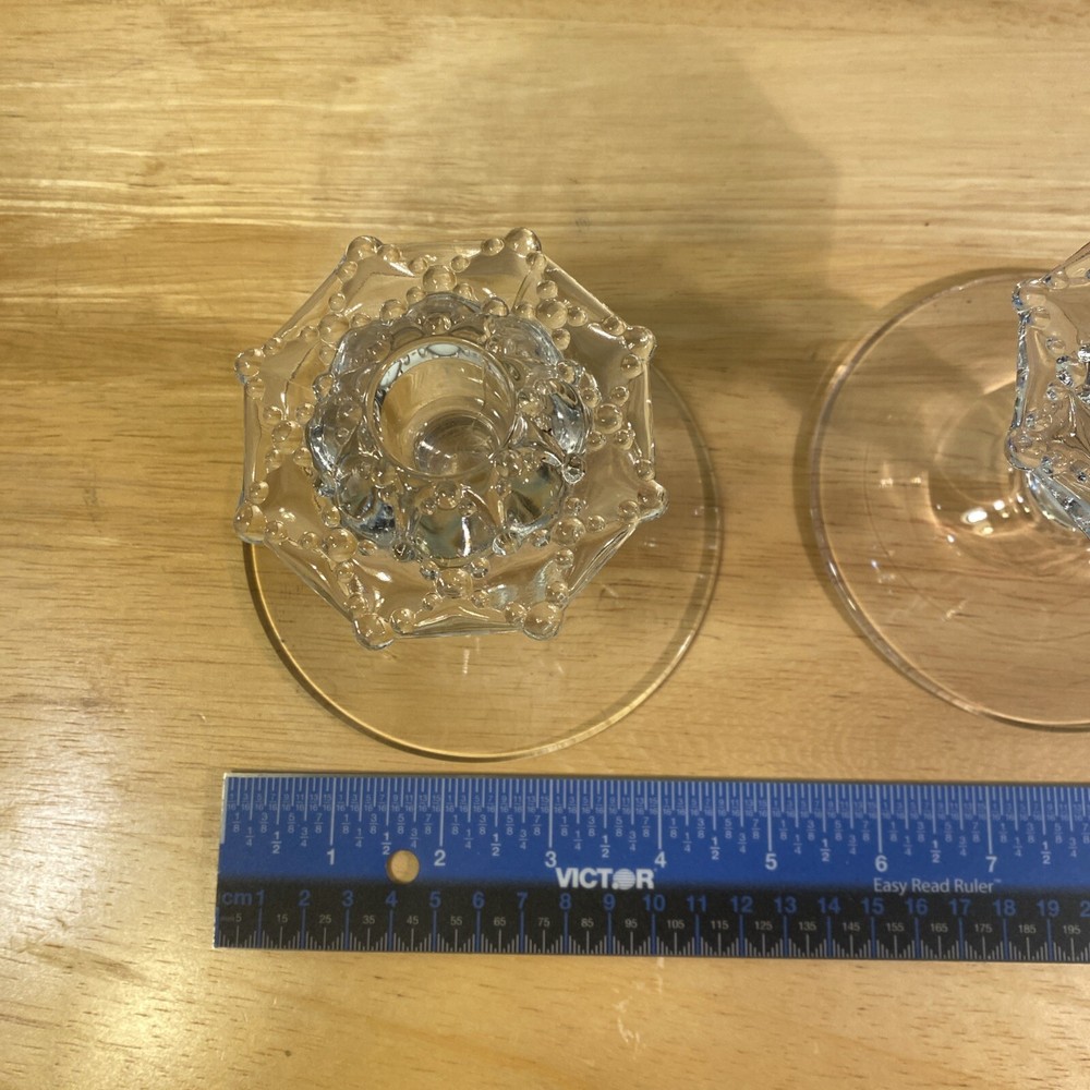TWO (2) HEISEY Single Light Candlesticks Wampum Pattern Rare Round Quilted