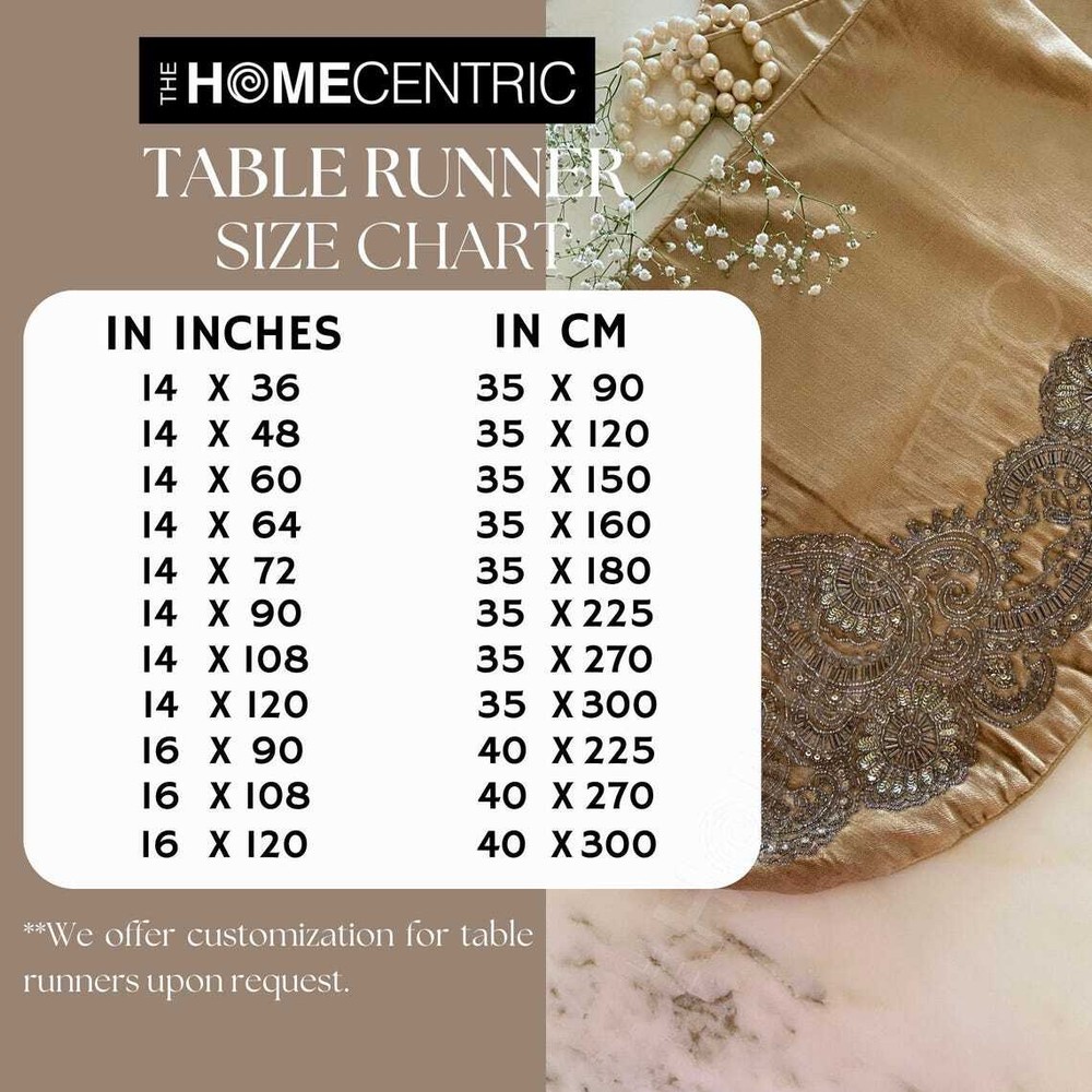 Decorative Table Runner Brown Silk Wedding Décor Table Décor - Blossoms Applique