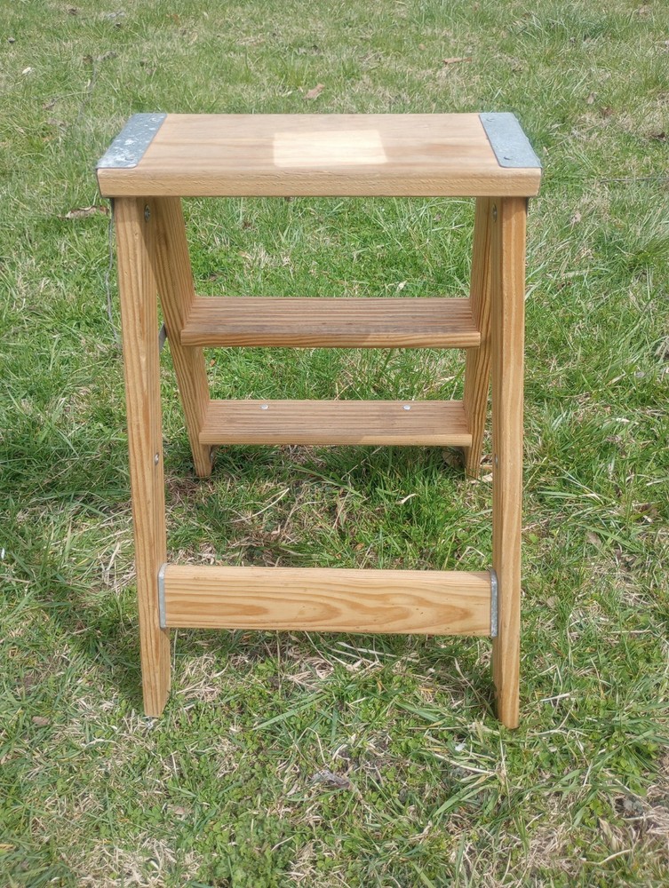 2 ft Wooden Step Ladder Rustic Folding Stool Home Decor Utility