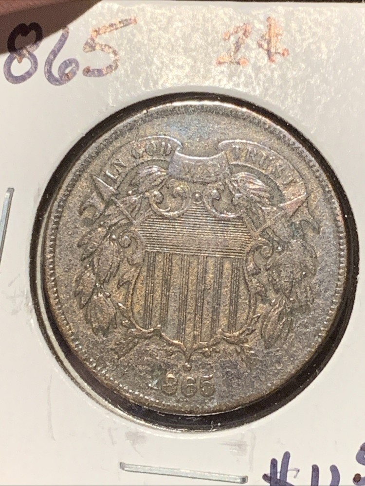 1865 Two Cent Piece 2c Better Grade XF Details
