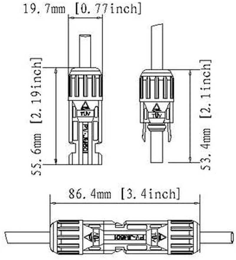 5 Pair Solar Panel Cable Connectors, Black