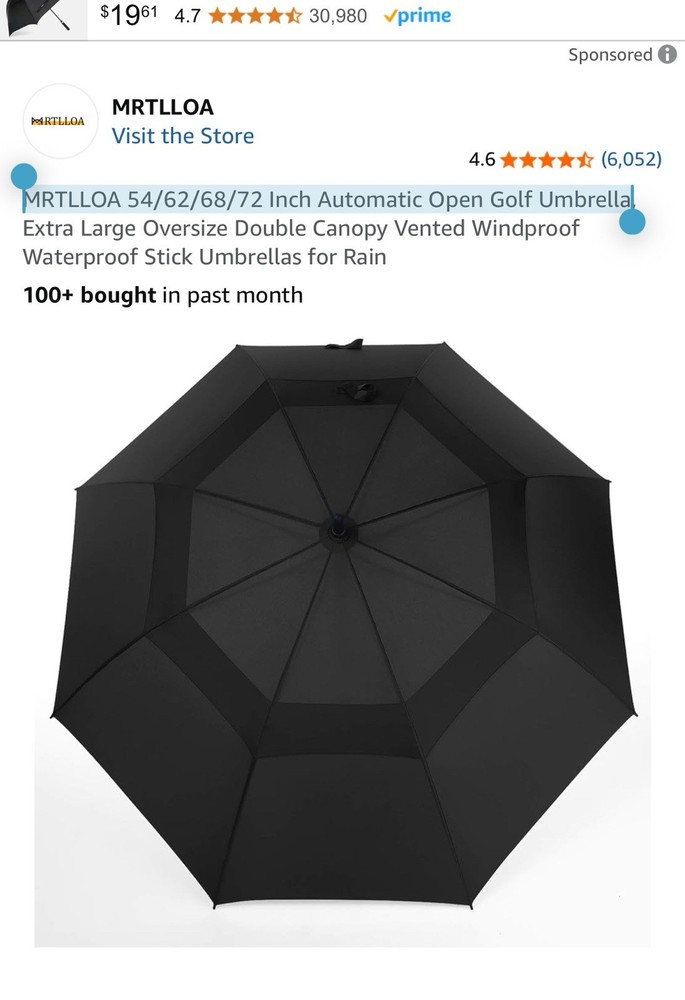 MRTLLOA 54/62/68/72 Inch Automatic Open Golf Umbrella - lt022*