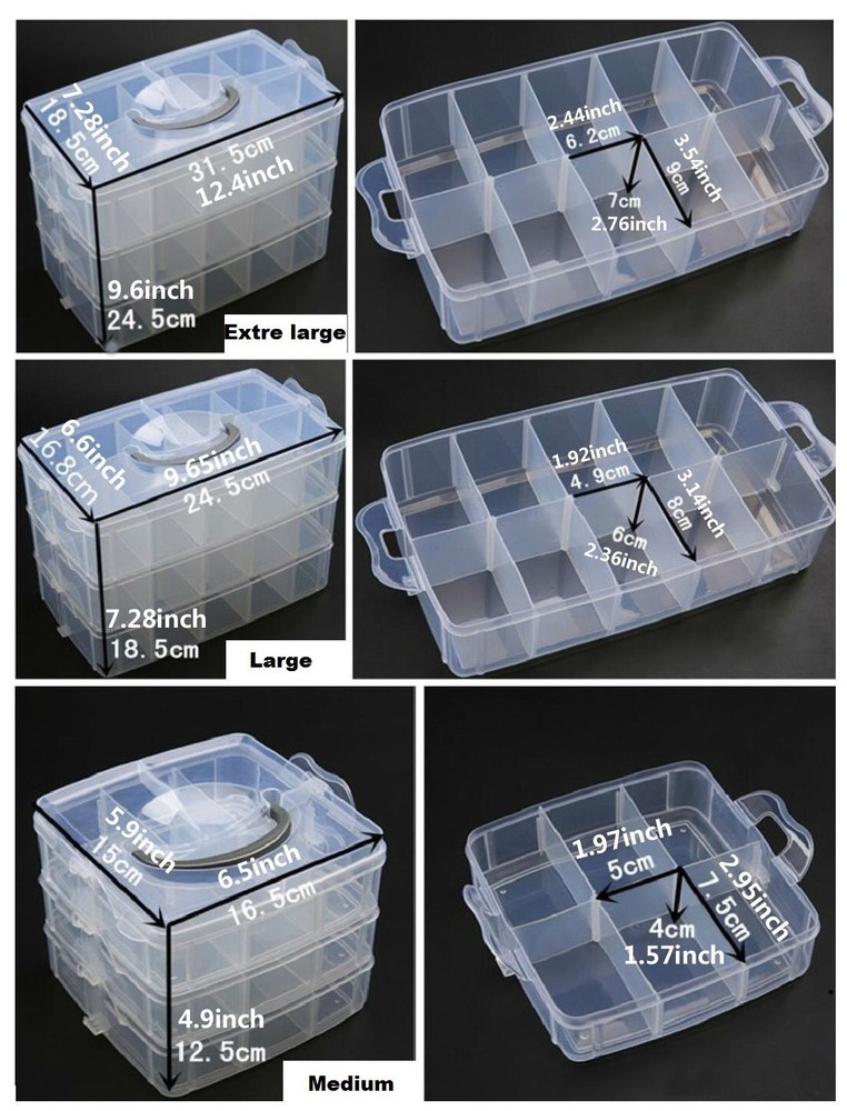 Kamay's Large 3 Tier Stackable L, 3 30 Compartments Blue