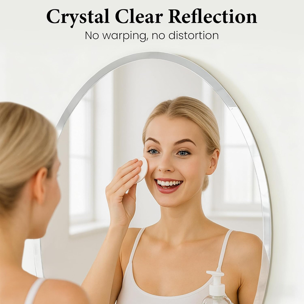 20"X28" Frameless Oval Bathroom Mirror, Beveled Vanity Mirror with Solid Backing