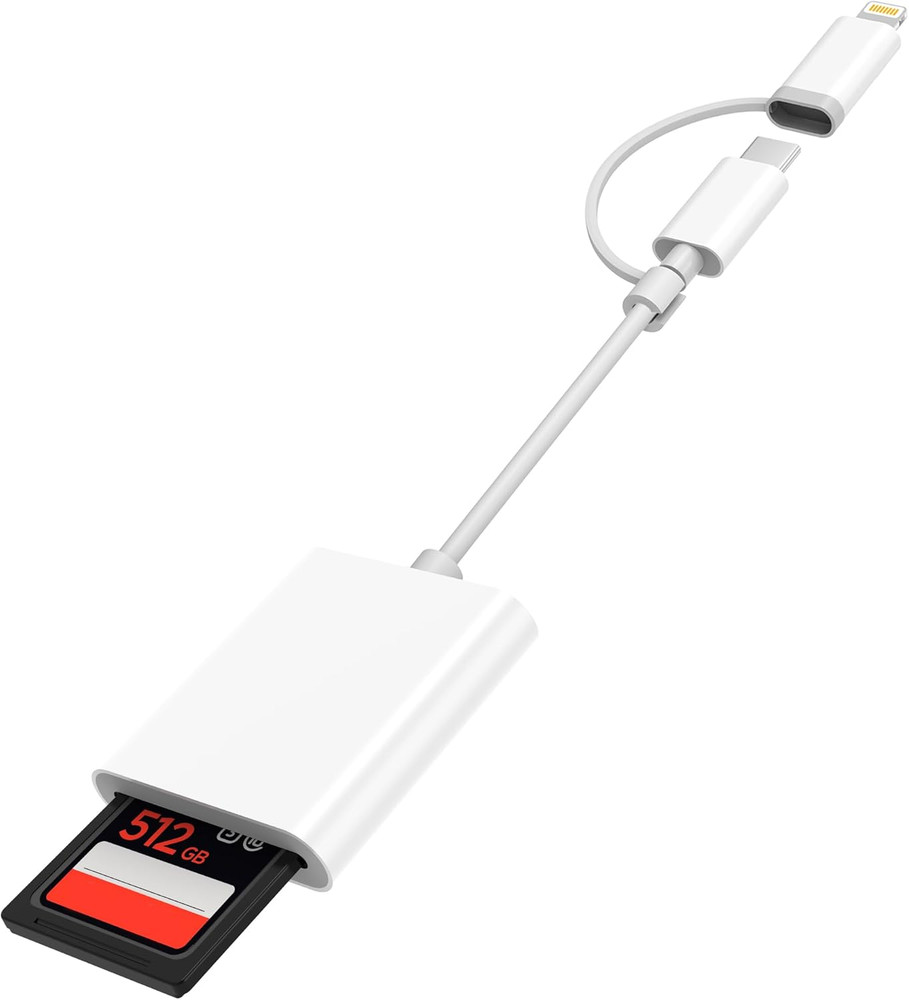 SD Card Reader for iPhone iPad, Dual USB-C Lightning Connector Memory SD Car...