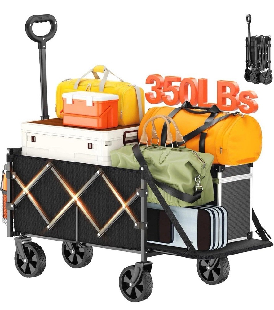 Foldable Wagon with Extended Tailgate: Collapsible Large Capacity Folding Wagon